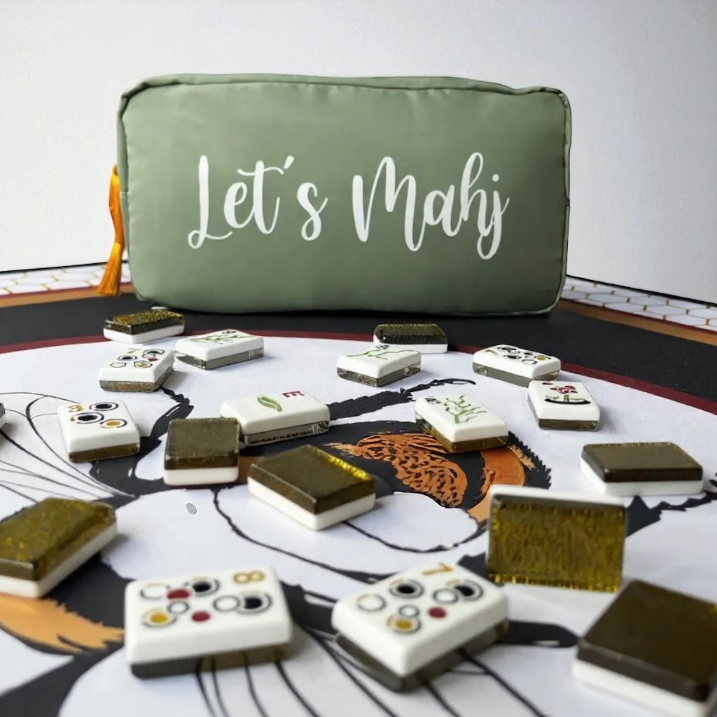 LEVLO Mahjong Kosmetiktasche – Mit Spruch „Mahjong Is My Therapy“, 23x17 Cm, Aus Baumwoll-Leinen